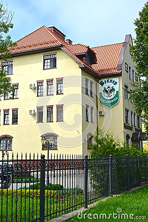 AMBER, RUSSIA. Facade of Becker hotel Editorial Stock Photo