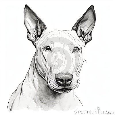 Ambient Occlusion Style Portrait Of Bull Terrier In Clean Inking Cartoon Illustration