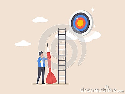 Ambition and challenge to success in business concept. Dream big aim high, motivation to achieve big goal or target Vector Illustration