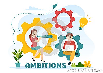 Ambition Illustration with Entrepreneur Climbing the Ladder to Success and Career Development in Flat Cartoon Business Plan Vector Illustration