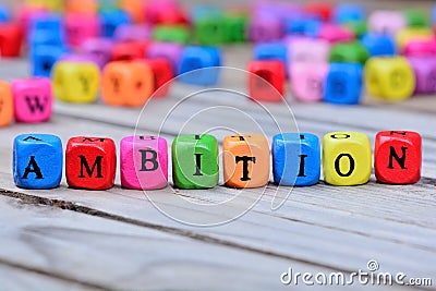 Ambition word on wooden table Stock Photo