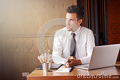 Ambitious business man visualize about his dream or plan to execute. Stock Photo