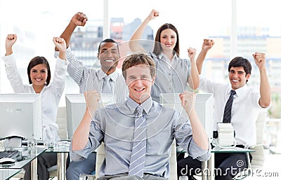 Ambitious business team celebrating success Stock Photo