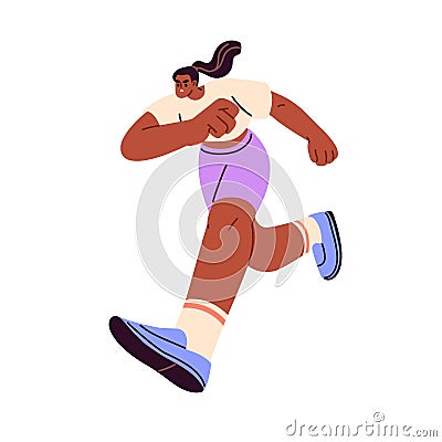 Ambitious focused woman running forward. Active determined busy urgent female character rushing ahead to aim, goal Vector Illustration