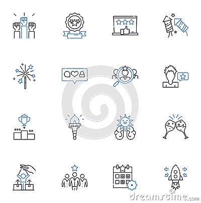 Ambitious go-getters line icons collection. Determined, Driven, Tenacious, Focused, Persistent, Resourceful Vector Illustration