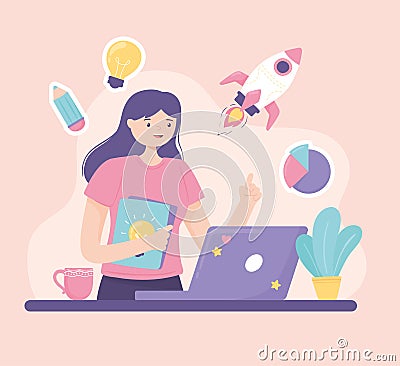 ambitious woman in start up Vector Illustration