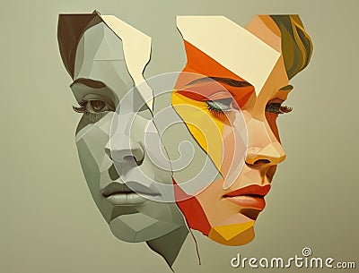ambivalence of emotions seen on a face contorted in perplexity. Art concept. AI generation Stock Photo