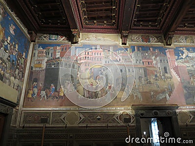 Ambrogio Lorenzetti frescoes in Siena Editorial Stock Photo