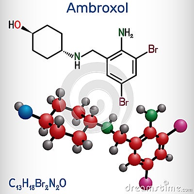 Ambroxol mucoactive drug molecule. It is aromatic amine, secretolytic and secretomotoric agent used in the treatment of Vector Illustration