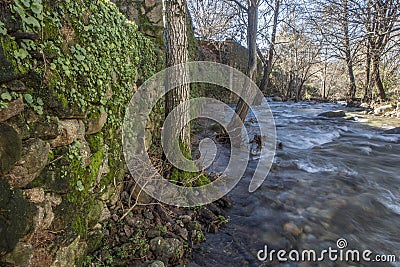 Ambroz River running by Hervas village, Spain Stock Photo