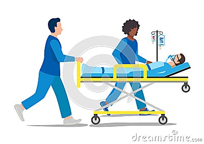 Two paramedics are assisting a patient Vector Illustration