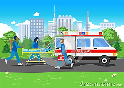 Team of paramedics assisting a patient Vector Illustration