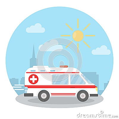 Ambulance car in the city. Vector Illustration