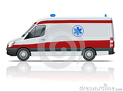 Ambulance Car. An emergency medical service, administering emergency care to those with acute medical problems. Vector Illustration