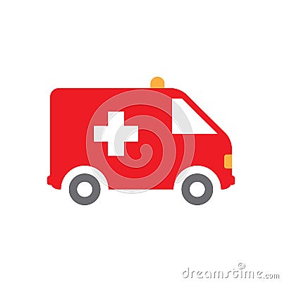 Ambulance car icon, red isolated on white background, vector illustration. Cartoon Illustration