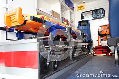 Ambulance car from inside and back space Editorial Stock Photo