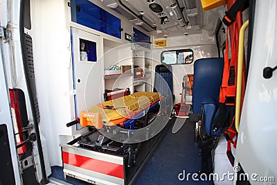 Ambulance car from inside and back space Editorial Stock Photo