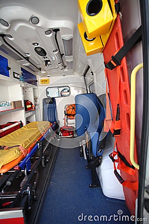 Ambulance car from inside and back space Editorial Stock Photo