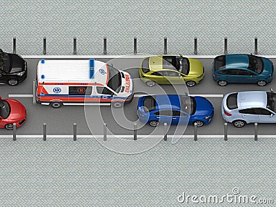 Ambulance car in traffic jam top view Stock Photo