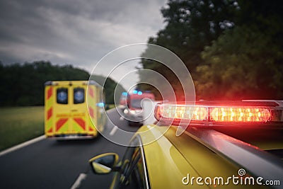 Ambulance cars and fire department vehicles Stock Photo