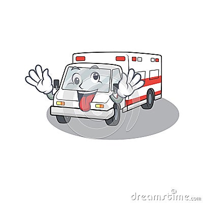 Ambulance Cartoon character style with a crazy face Vector Illustration