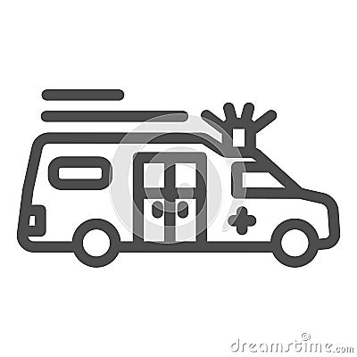 Ambulance emergency line icon, medical concept, urgent transportation with siren sign on white background, hurrying Vector Illustration