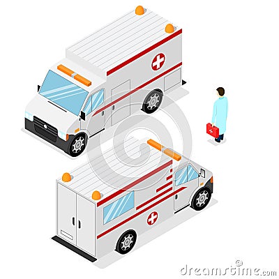 Ambulance Emergency Medical Car. Isometric View. Vector Vector Illustration