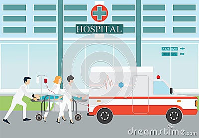 Ambulance emergency medical evacuation accident. Vector Illustration