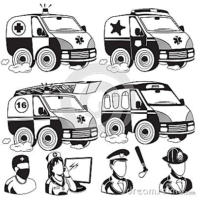 Ambulance emergency police fire truck bus Vector Illustration