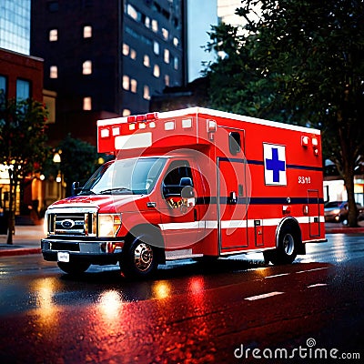 Ambulance, emergency response vehicle to take medical victims to hospital Stock Photo