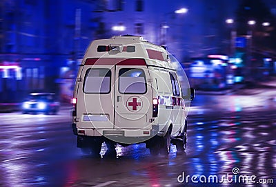 Ambulance goes on night city Editorial Stock Photo