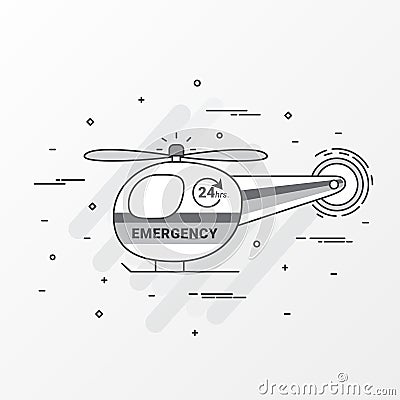 Ambulance helicopter emergency. Air support. Flat line design for graphic design healthcare and hospital infographic. Cartoon Illustration