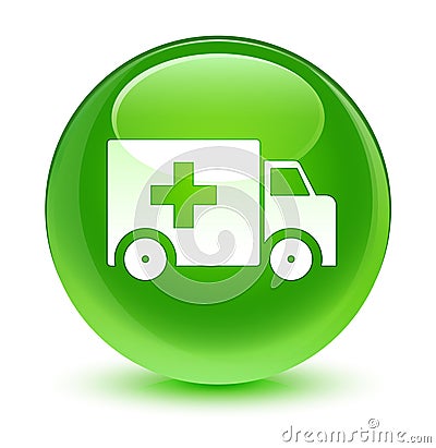 Ambulance icon glassy green round button Cartoon Illustration