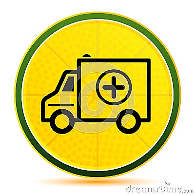 Ambulance icon lemon lime yellow round button illustration Cartoon Illustration
