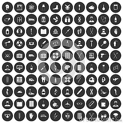 100 ambulance icons set black circle Cartoon Illustration