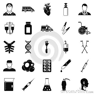 Ambulance icons set, simple style Vector Illustration