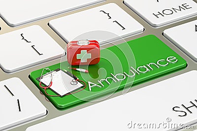 Ambulance key on keyboard, 3D Stock Photo