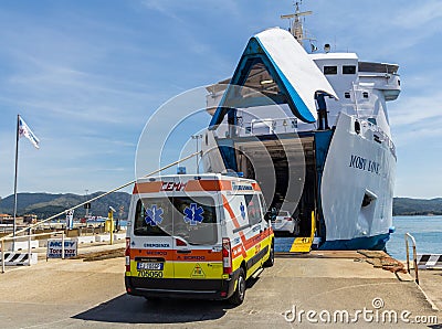 Ambulance loading onto ferry Editorial Stock Photo