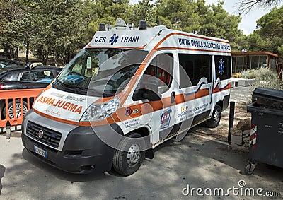 Ambulance outside Castel Del Monte in Andria in southeast Italy Editorial Stock Photo