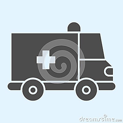 Ambulance solid icon. Medical clinic transportation car, hospital bus. Health care vector design concept, glyph style Vector Illustration