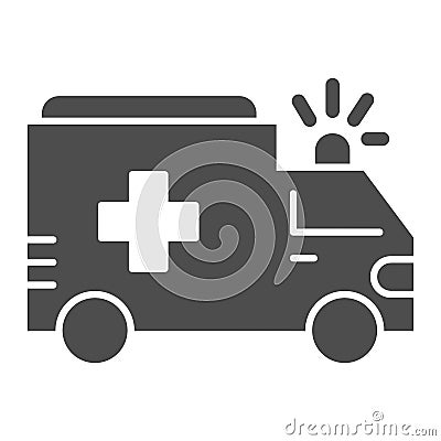 Ambulance solid icon, Public transport concept, first-aid car sign on white background, ambulance car icon in glyph Vector Illustration