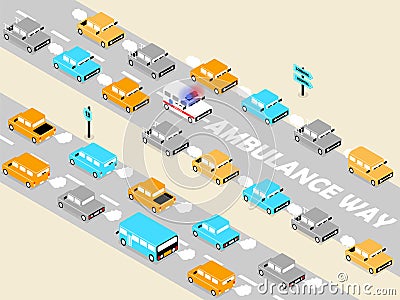 Ambulance on the traffic Vector Illustration