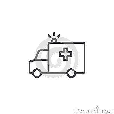 Ambulance truck line icon, outline vector sign, linear style pictogram isolated on white. Vector Illustration