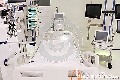 Ambulatory bed with monitors Stock Photo