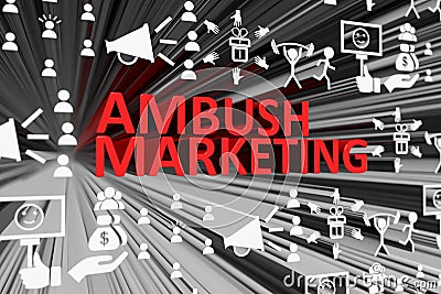 AMBUSH MARKETING concept blurred background Cartoon Illustration