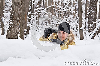 The ambush in winter wood. Stock Photo