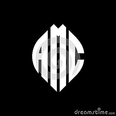 AMC circle letter logo design with circle and ellipse shape. AMC ellipse letters with typographic style. The three initials form a Vector Illustration