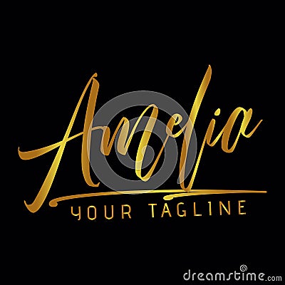 Amelia golden color name logotype signature art Vector Illustration