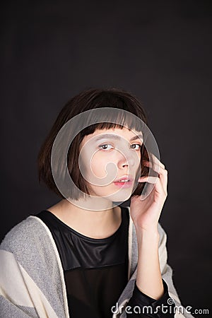 `Amelie` french movie styled look. Vertical portrait shot Stock Photo