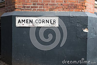Amen Corner street sign on a wall Editorial Stock Photo